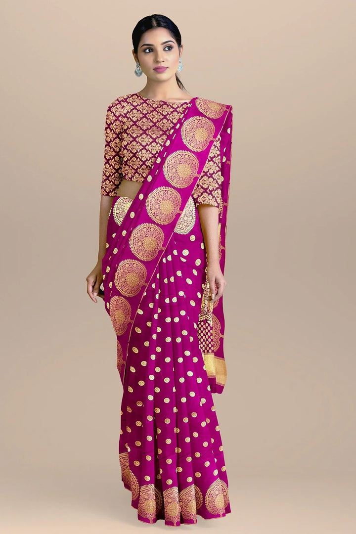 Wedding Wear Voilet Color Banarasi Saree With Heavy pallu