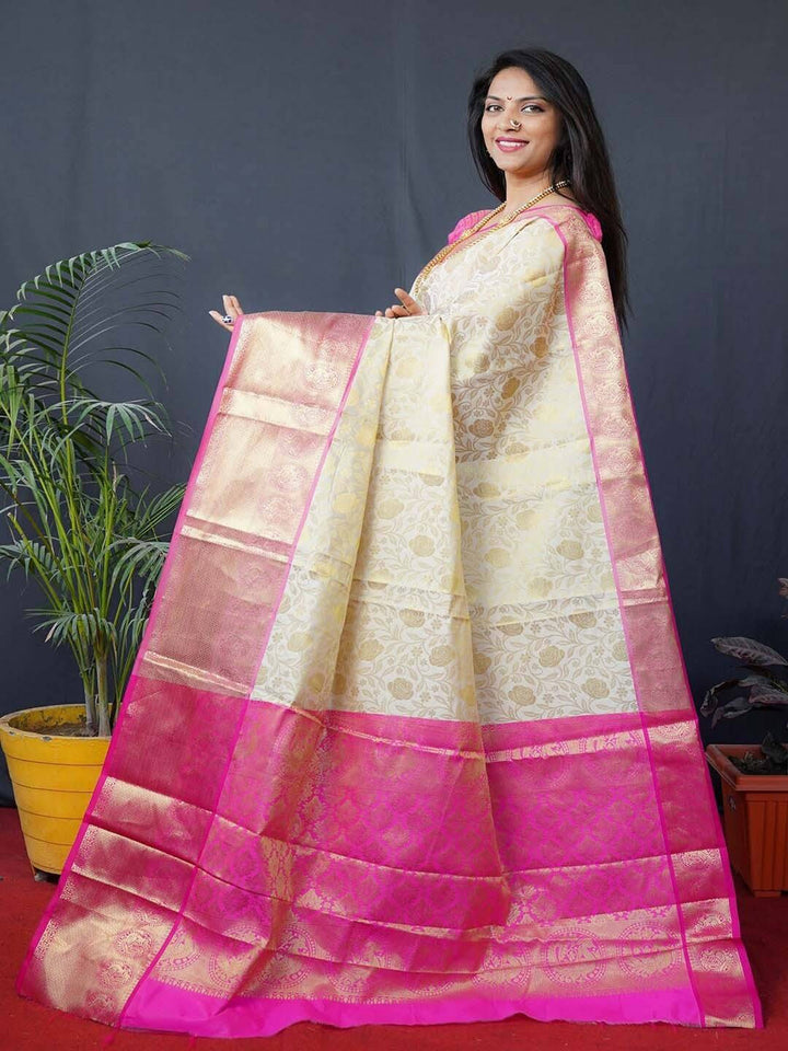 Wedding Wear White Color Kanjivaram Silk Saree
