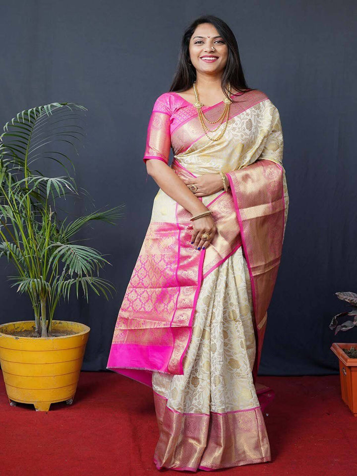 Wedding Wear White Color Kanjivaram Silk Saree