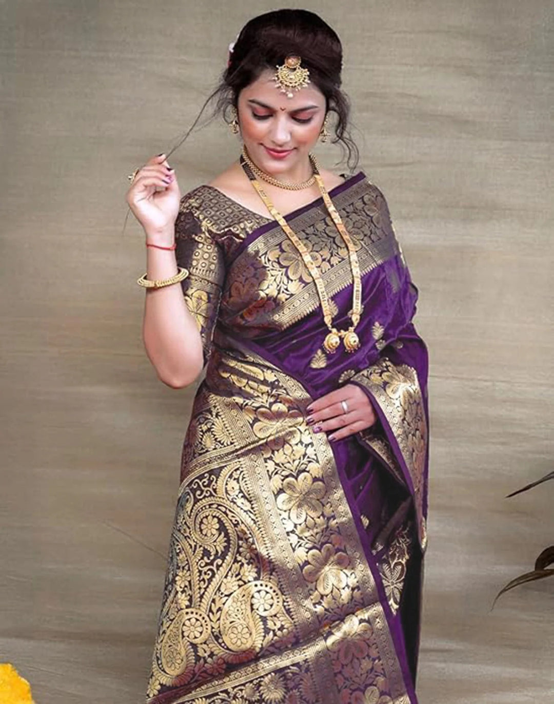 Wedding Wear Wine Color Banarasi Silk Saree