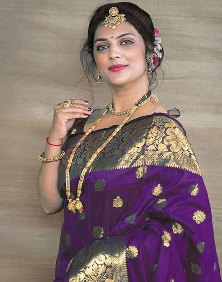 Wedding Wear Wine Color Banarasi Silk Saree