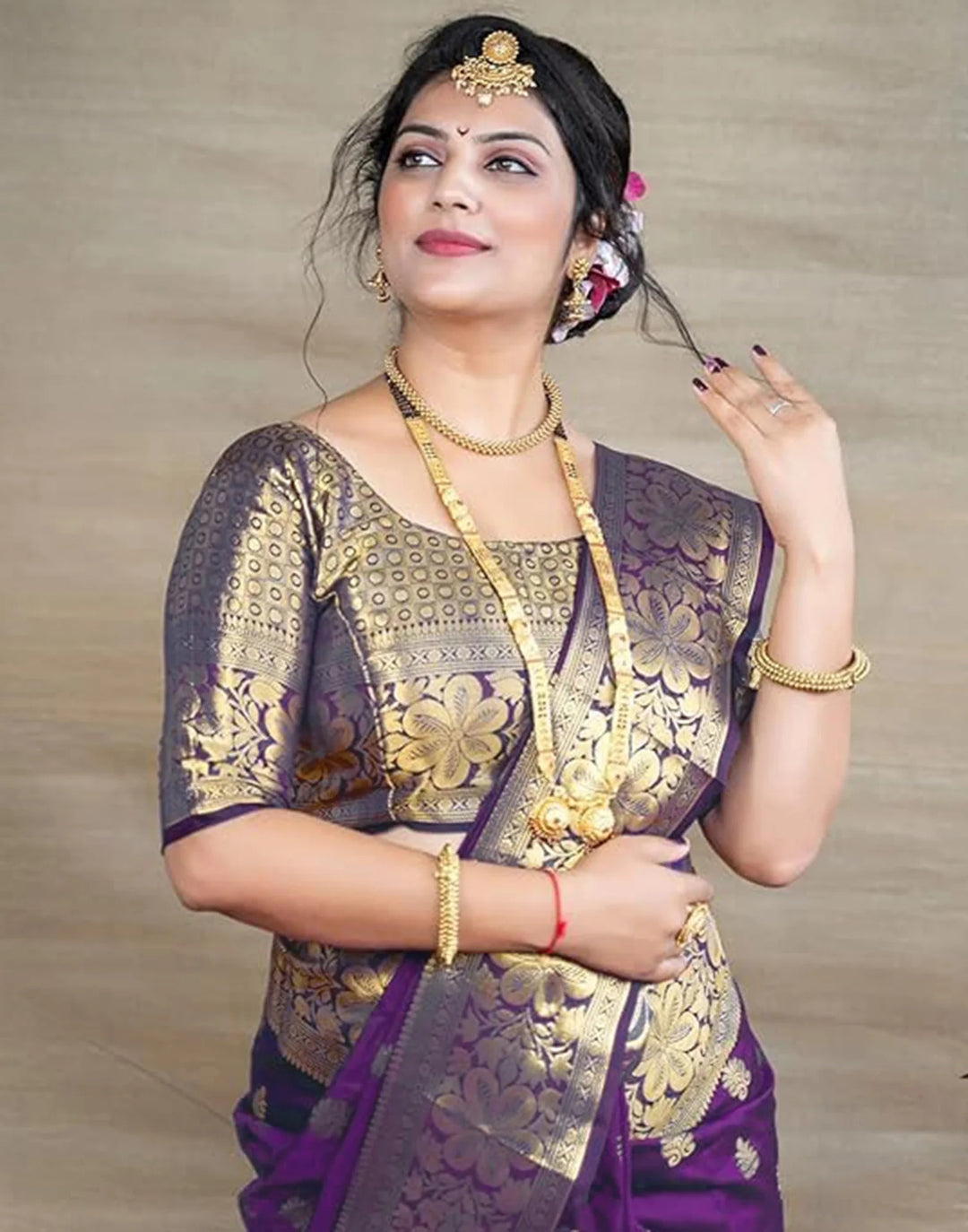 Wedding Wear Wine Color Banarasi Silk Saree