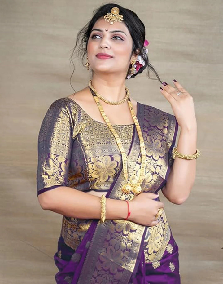 Wedding Wear Wine Color Banarasi Silk Saree