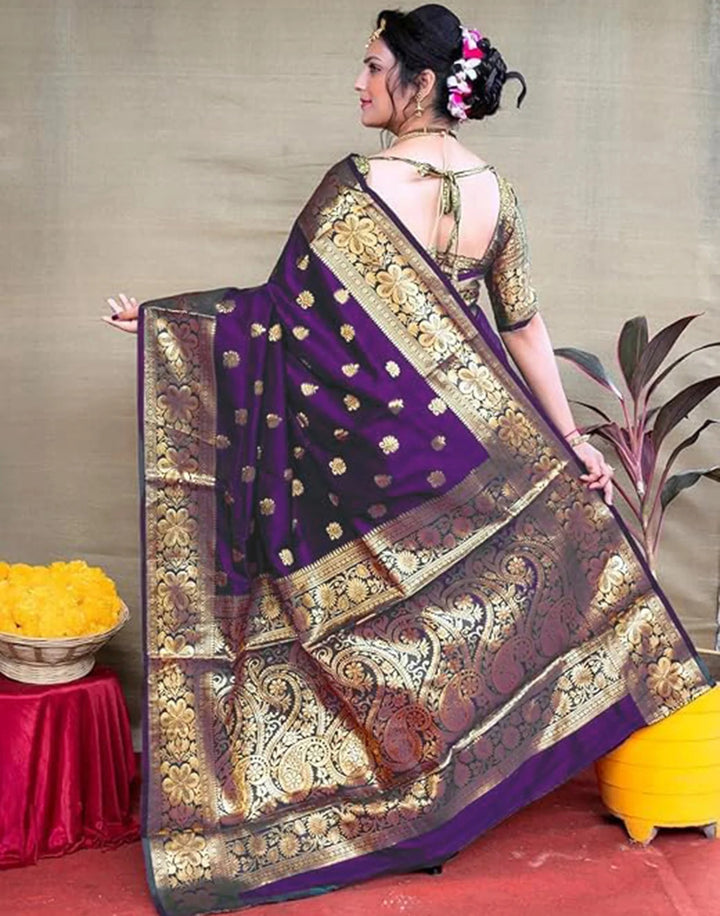 Wedding Wear Wine Color Banarasi Silk Saree