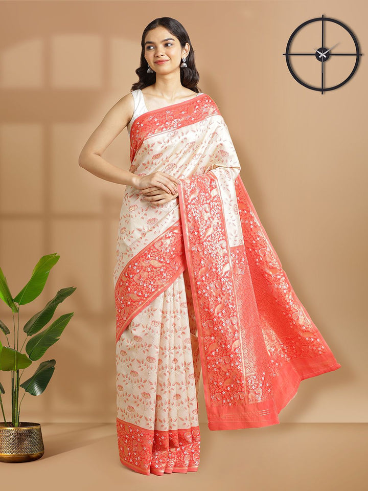 Wedding Wear Off White Color Tissue Silk Saree