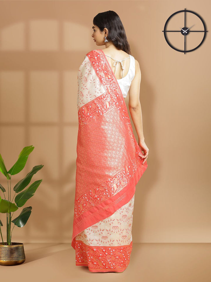 Wedding Wear Off White Color Tissue Silk Saree
