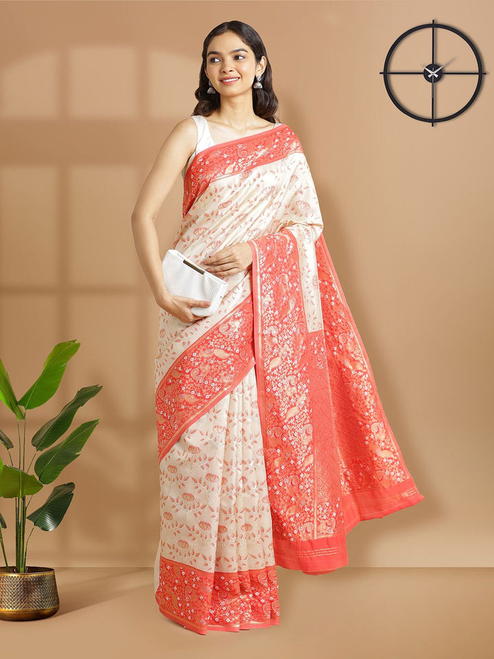 Wedding Wear Off White Color Tissue Silk Saree