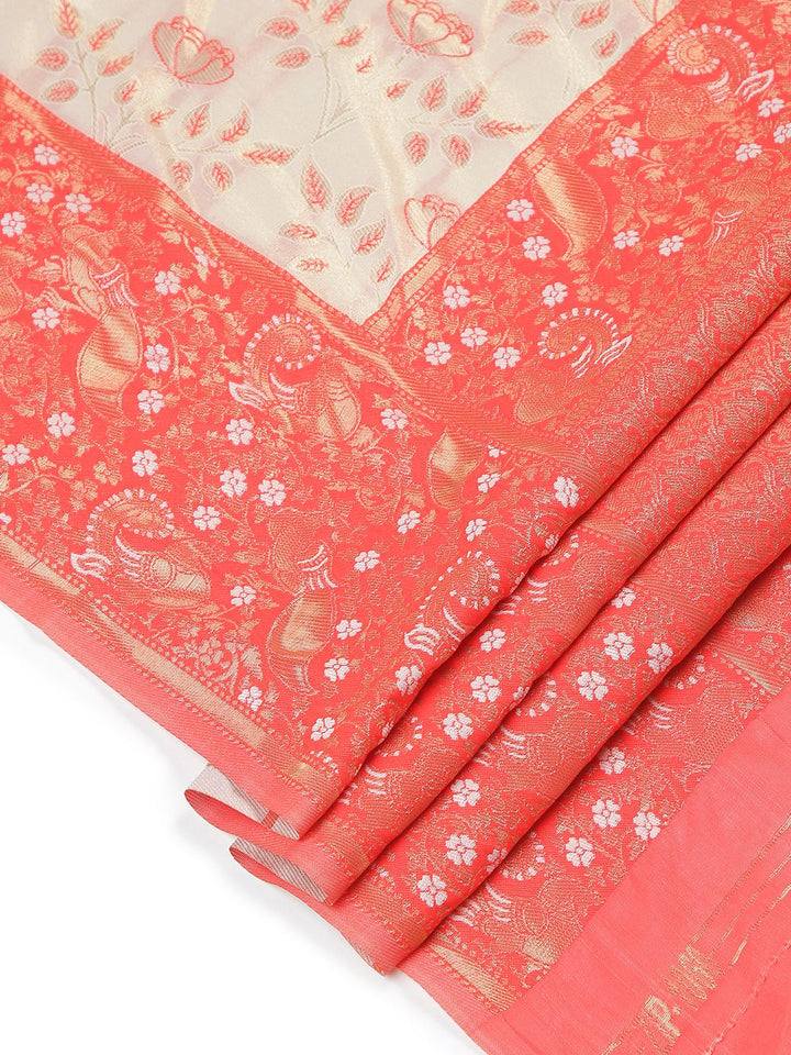 Wedding Wear Off White Color Tissue Silk Saree