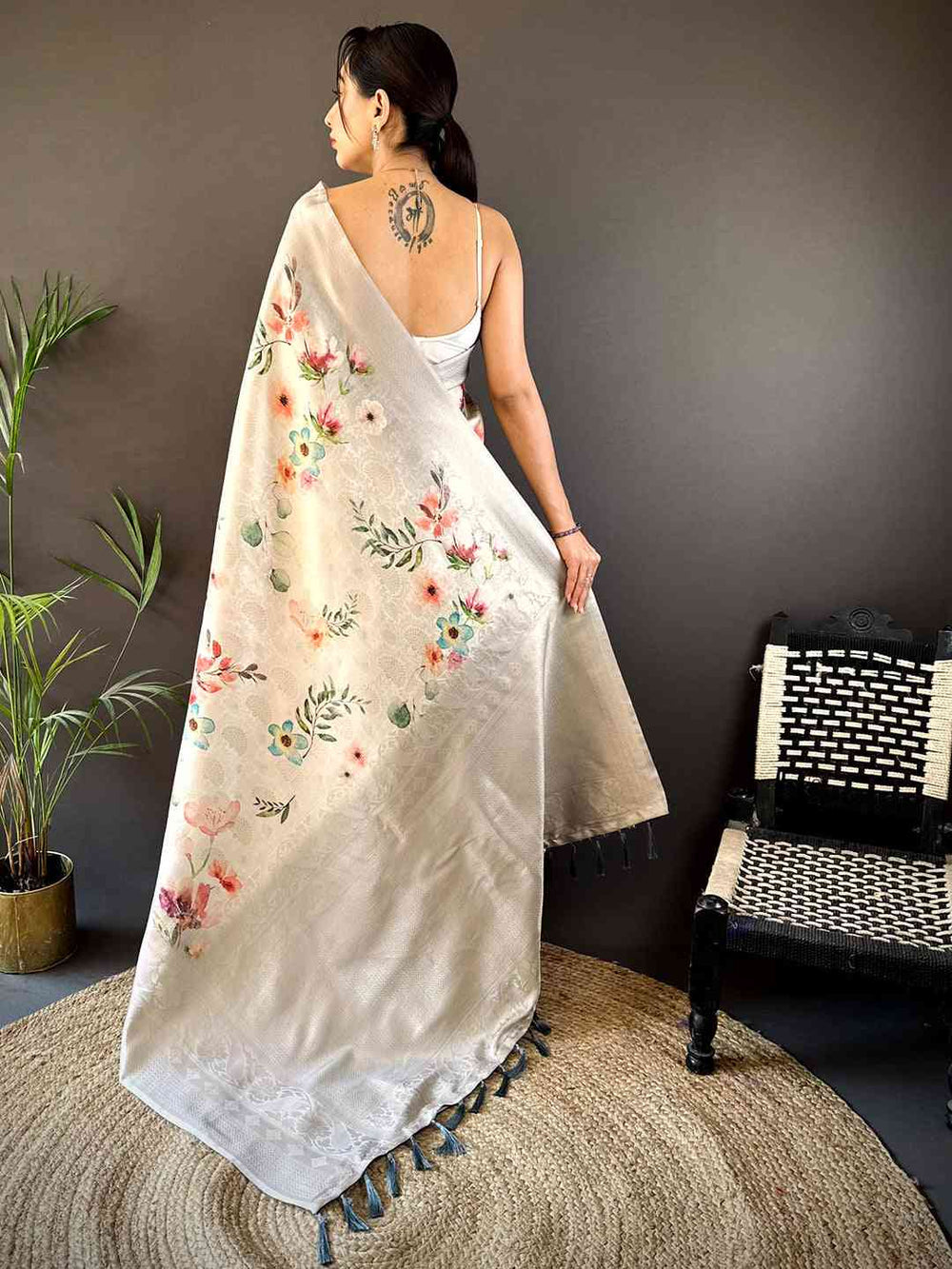 Wedding wear Light Beige Color Kanjivaram Silk Saree