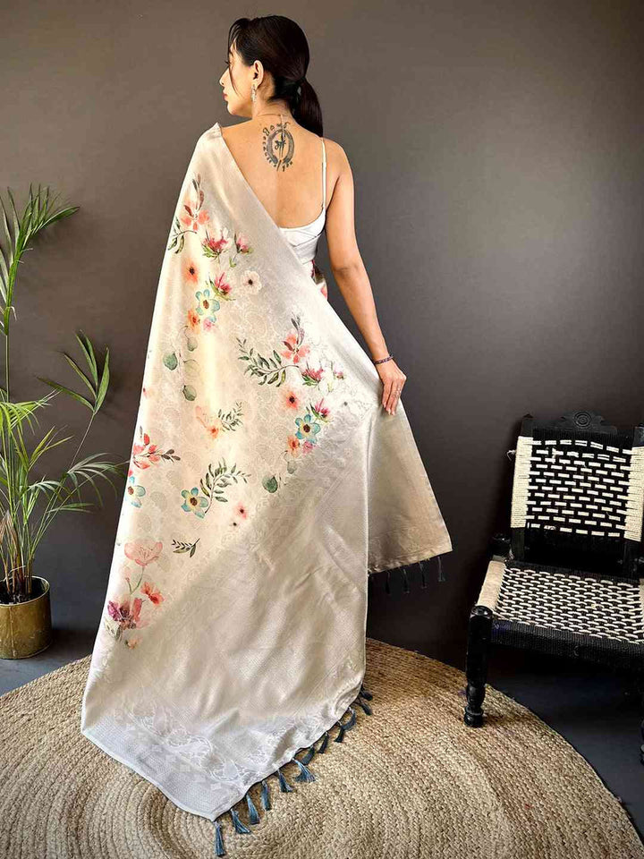 Wedding wear Light Beige Color Kanjivaram Silk Saree
