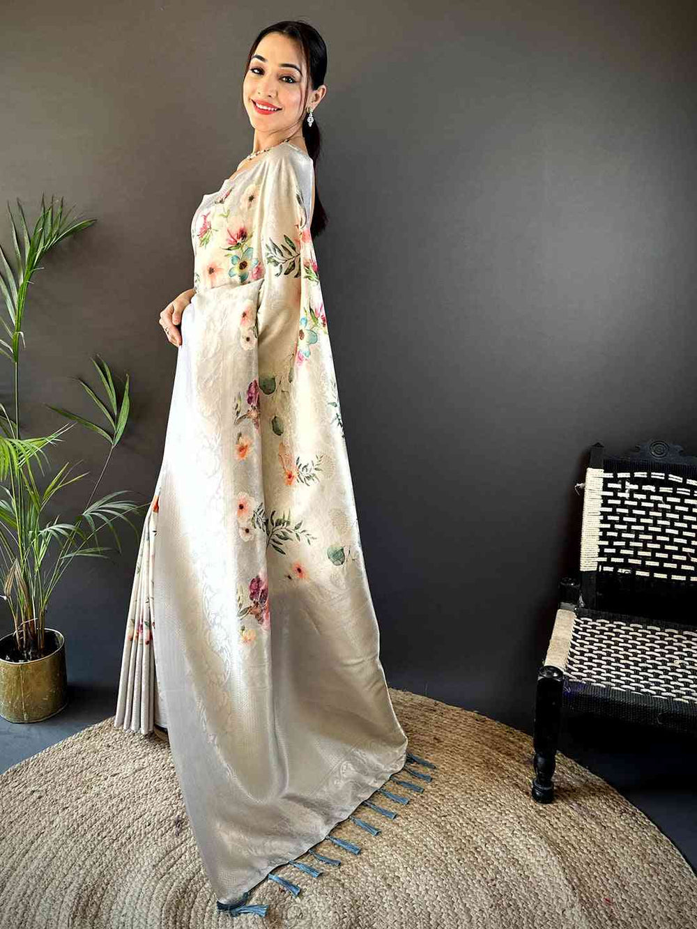 Wedding wear Light Beige Color Kanjivaram Silk Saree