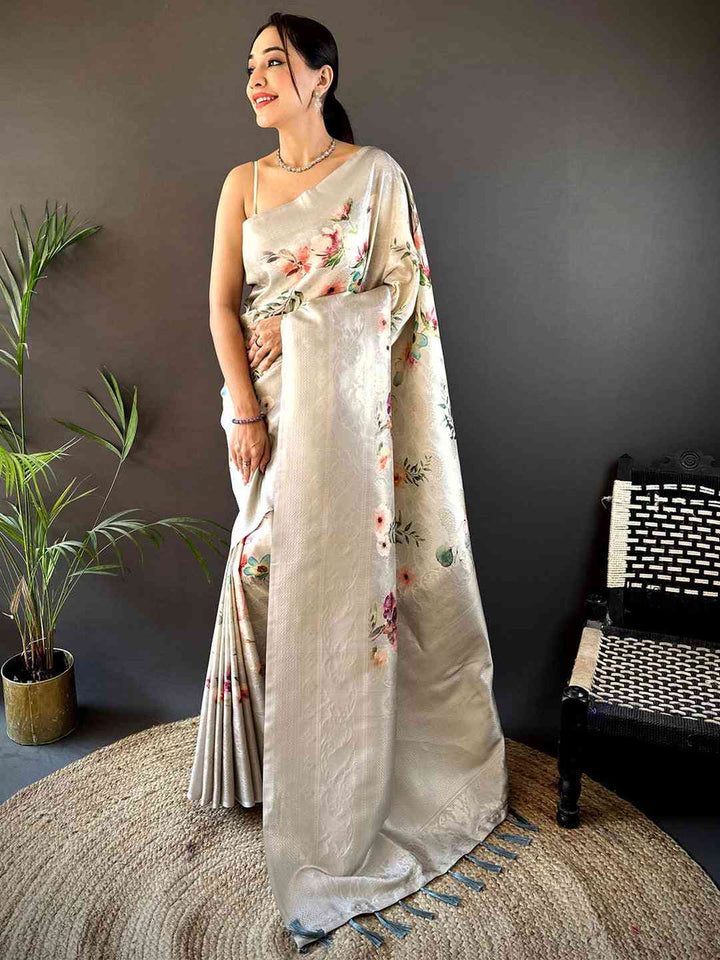 Wedding wear Light Beige Color Kanjivaram Silk Saree