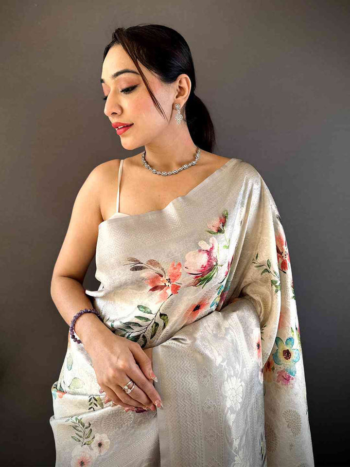 Wedding wear Light Beige Color Kanjivaram Silk Saree