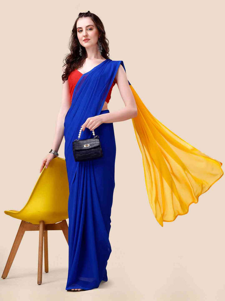 Royal Blue Georgette Saree with Red Blouse