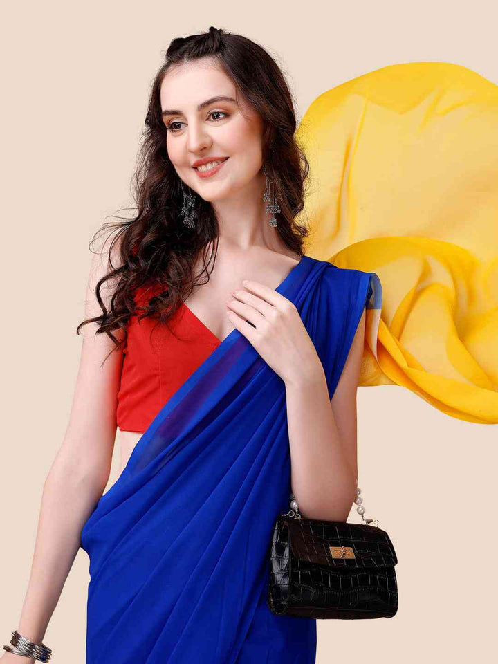 Royal Blue Georgette Saree with Red Blouse