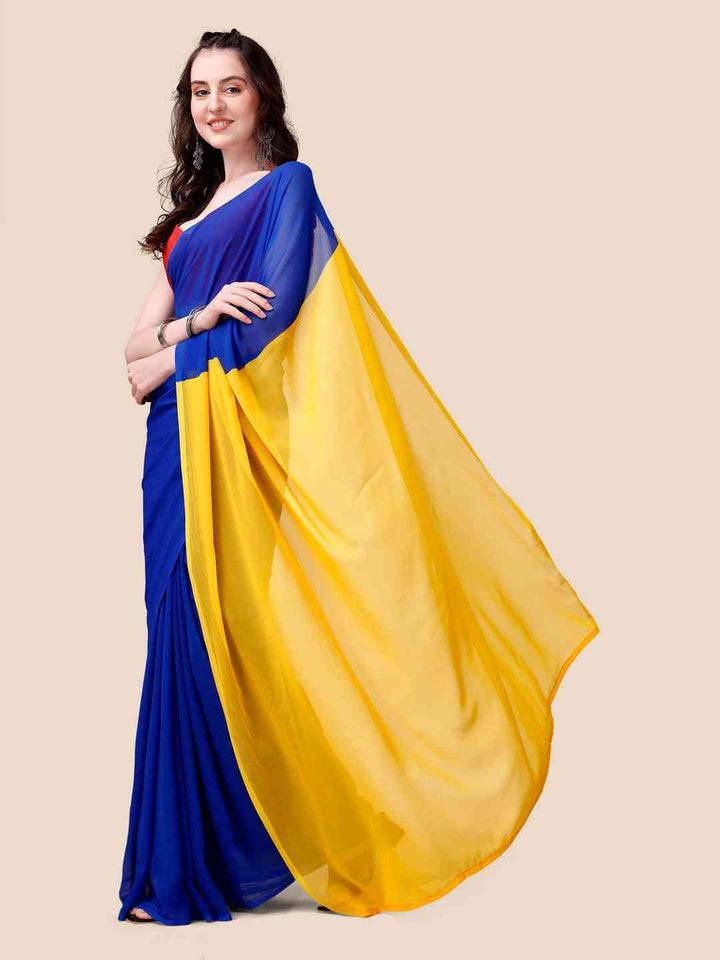 Royal Blue Georgette Saree with Red Blouse