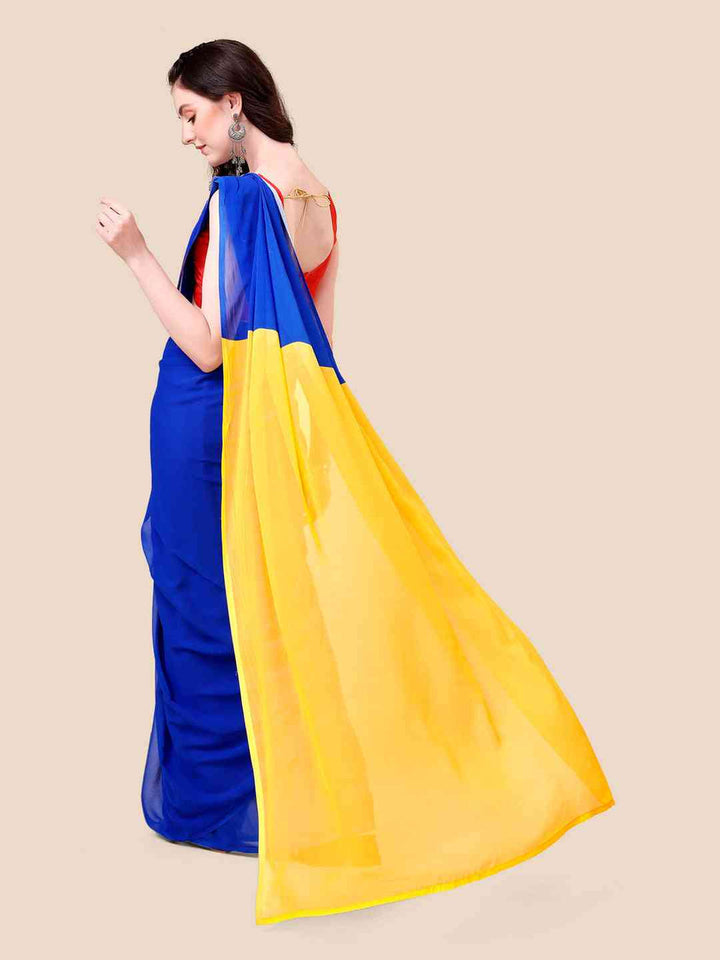 Royal Blue Georgette Saree with Red Blouse