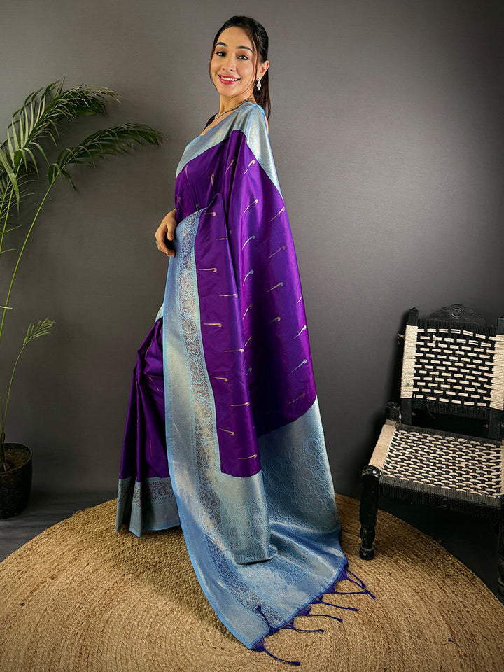 Peach & Teal Ombre Soft Silk Saree with Floral Print & Tassel Border