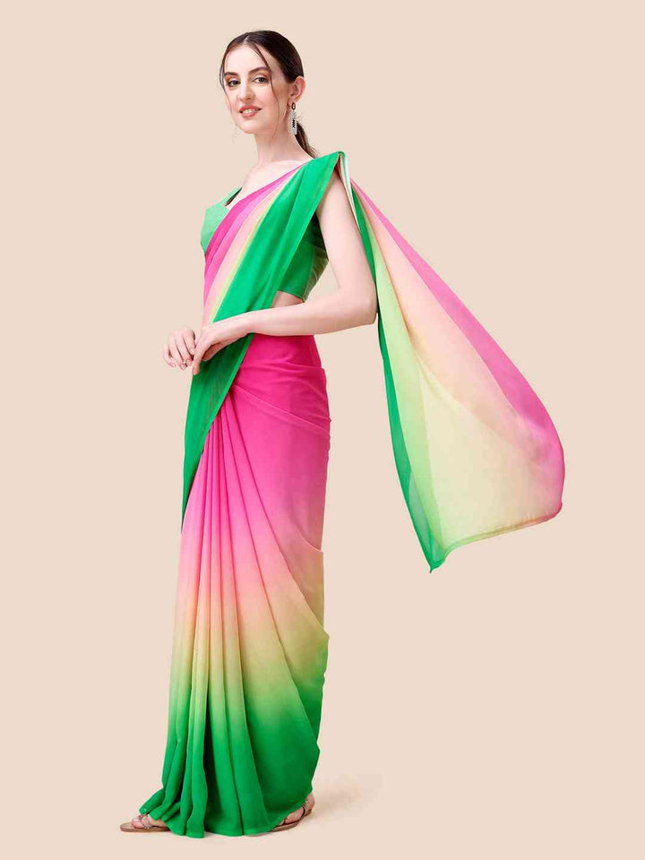 Pink Green Multicolor Ombre Georgette Saree