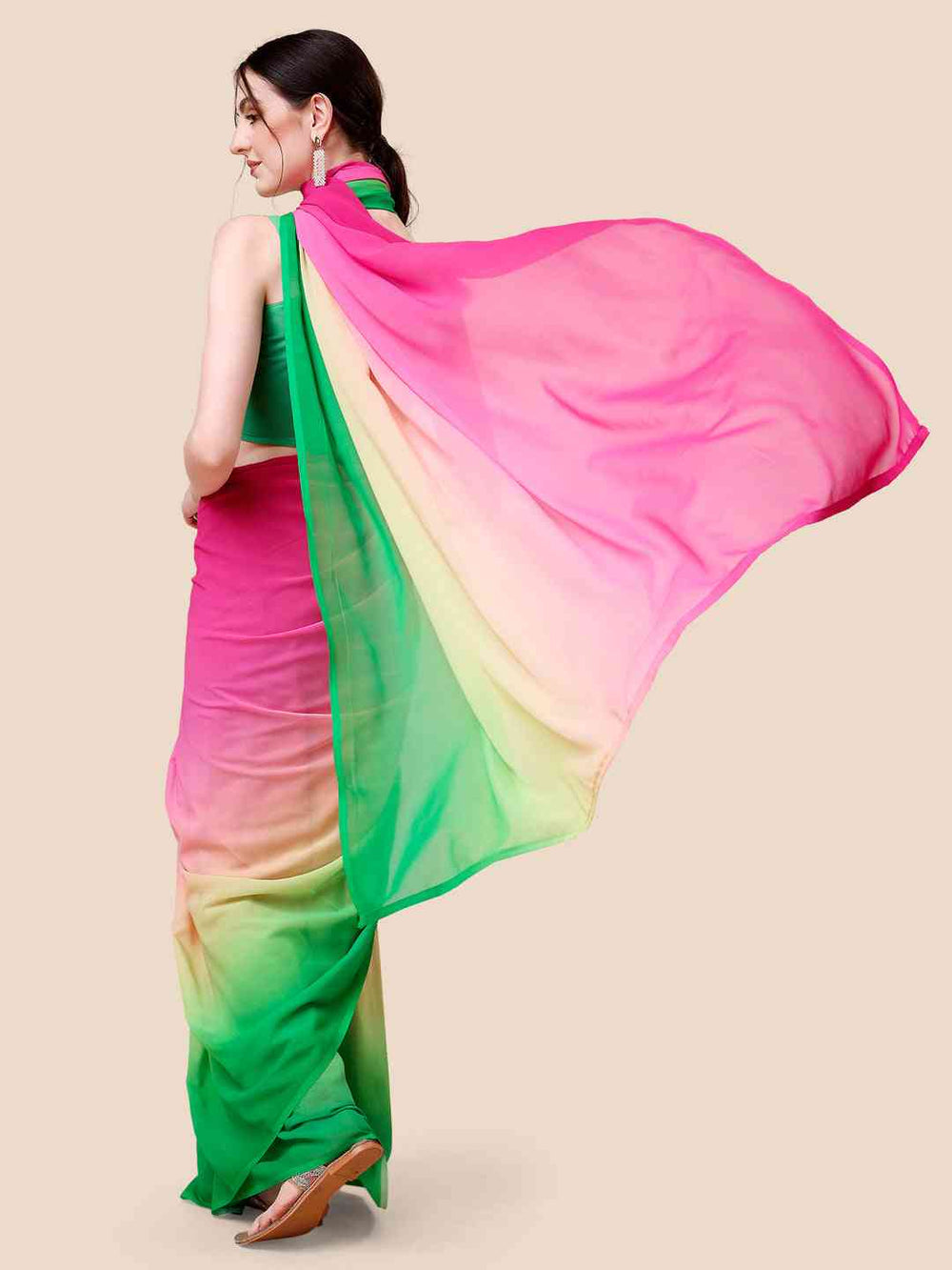 Pink Green Multicolor Ombre Georgette Saree